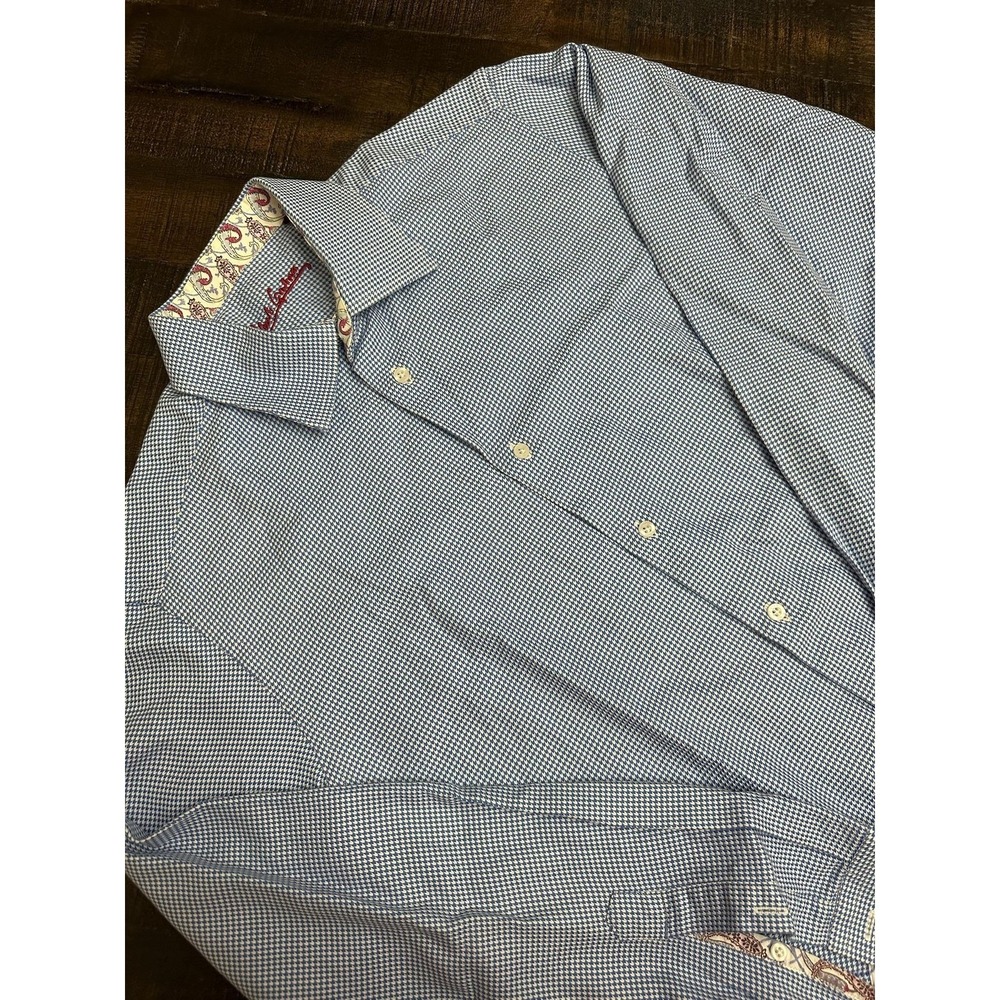 Robert Graham Shirt Mens Medium Blue‎ Check Paisley Contrast Cuff Long Sleeve